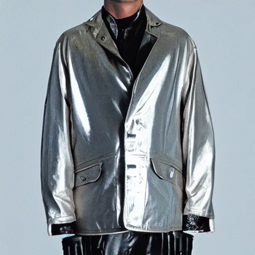 Prompt: a silver dirty jacket, retrofuturism