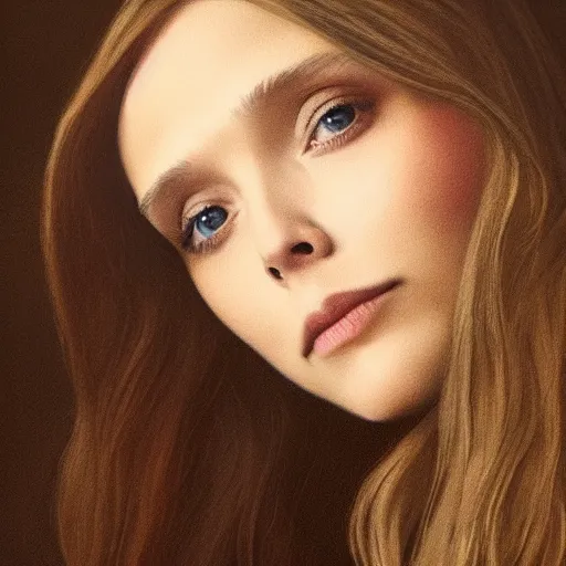 Prompt: Elizabeth Olsen in mellow lighting, illustrated by Leonardo DaVinci, trending on artstation, artstationHQ, artstationHD, 4k, 8k.