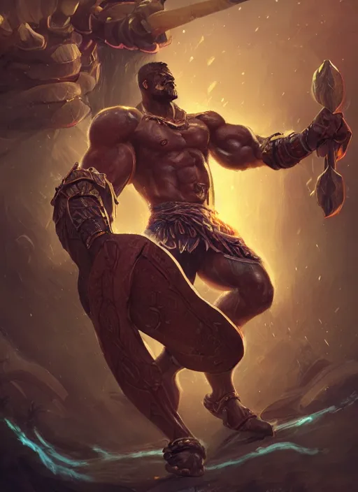 Image similar to a highly detailed illustration of berserker african god of lightning, muscular, intricate, elegant, highly detailed, centered, digital painting, artstation, concept art, smooth, sharp focus, league of legends concept art, WLOP