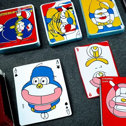 Prompt: doraemon and nobita playing cards