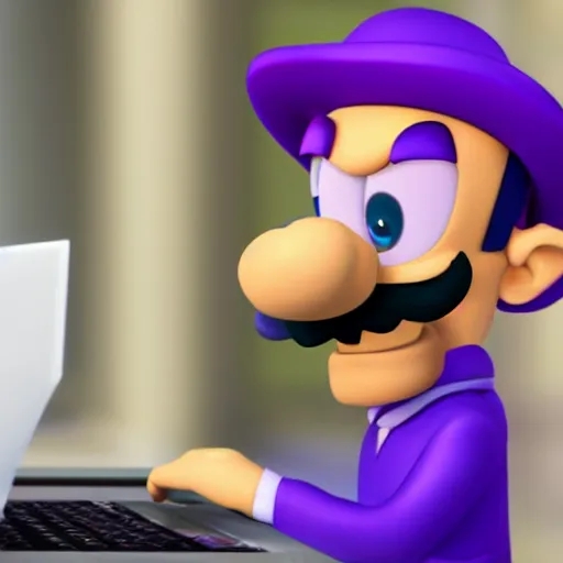 Image similar to waluigi using the computer, hd