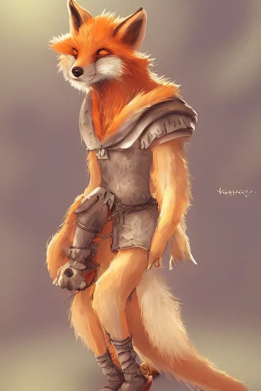 Image similar to an anthropomorphic medieval fox with a fluffy tail, backlighting, trending on artstation, digital art, furry art, trending on furaffinity, fantasy art, by kawacy