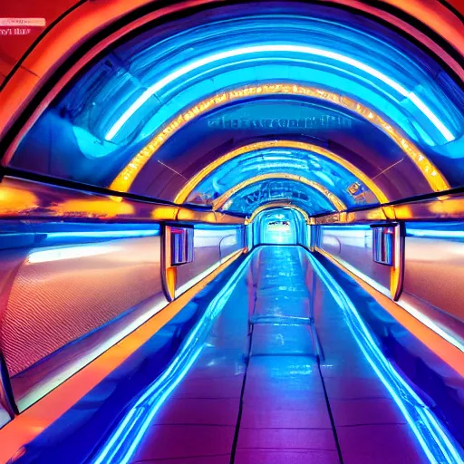 Prompt: space train station, futuristic, external view, neon colours, highly saturated, high def, 8 k, hd, highly detailed,