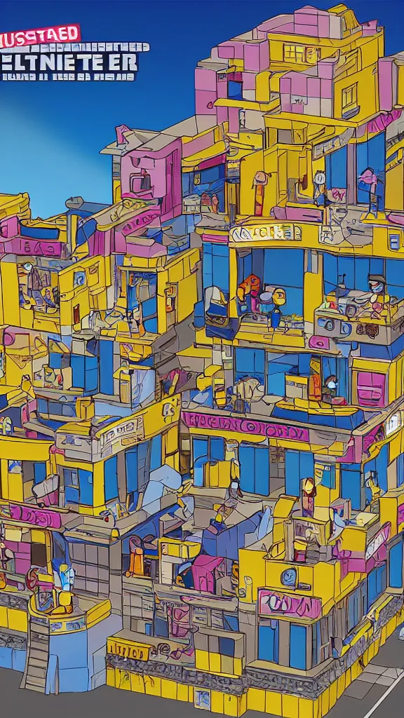Image similar to blockbuster building in the style of a 90s cartoon