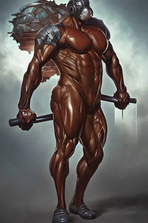 Image similar to splash art of an exaggeratedly muscular anthropomorphic horse at a research facility wearing a power - restricting suit, leather suit, clothing, highly detailed, digital painting, artstation, concept art, sharp smooth focus, illustration, art by artgerm and greg rutkowski and alphonse mucha