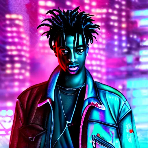 Image similar to playboi carti in cyberpunk style digital art 4 k the detailed super realistic