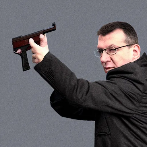 Image similar to image of aleksandar vucic using a gun