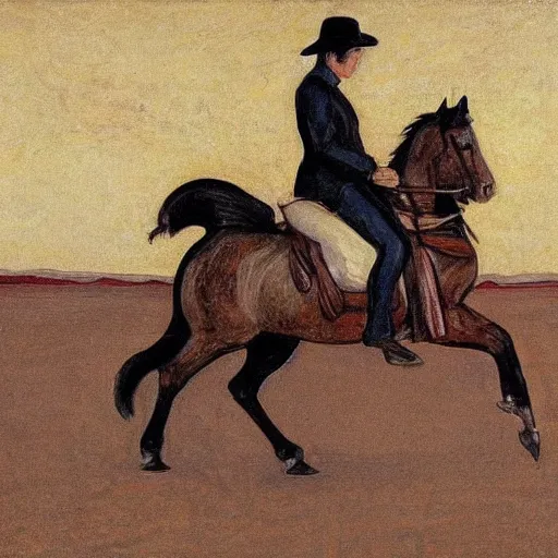 Prompt: Michael Jackson riding a horse, Munch