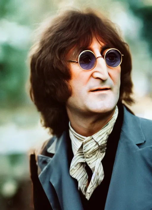 Image similar to DSLR photo portrait still of John Lennon at age 81, 85mm f1.8