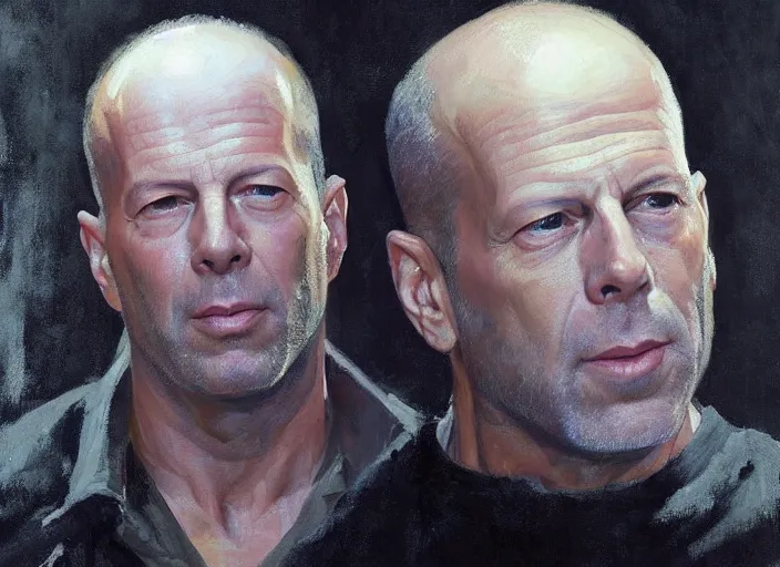 Image similar to a highly detailed beautiful portrait of bruce willis, by gregory manchess, james gurney, james jean