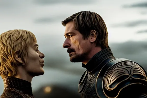 Image similar to very very intricate photorealistic photo of jaime lannister defeating cersei, photo is in focus with detailed atmospheric lighting, award - winning details