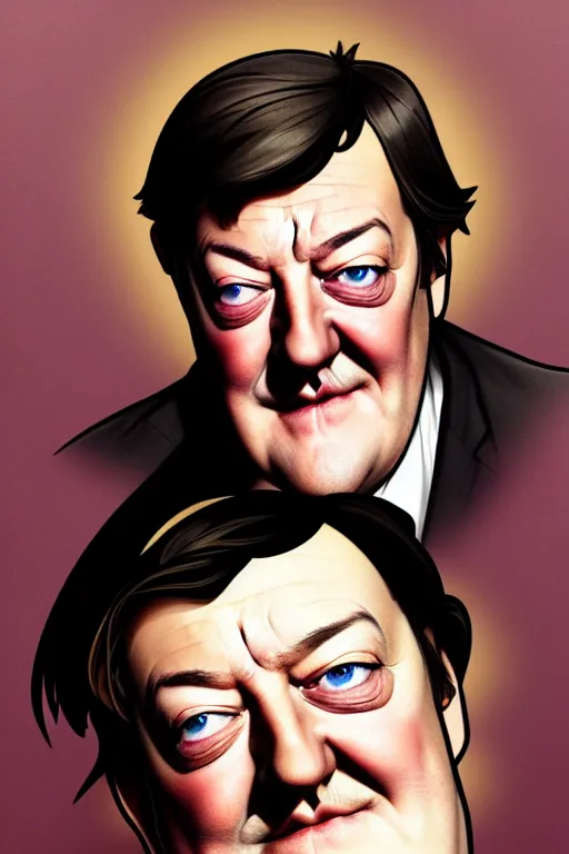 Image similar to stephen fry winking his left eye at the camera, in the style of art by artgerm and greg rutkowski and alphonse mucha