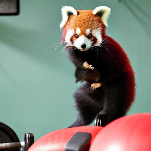 Image similar to a red panda at the gym