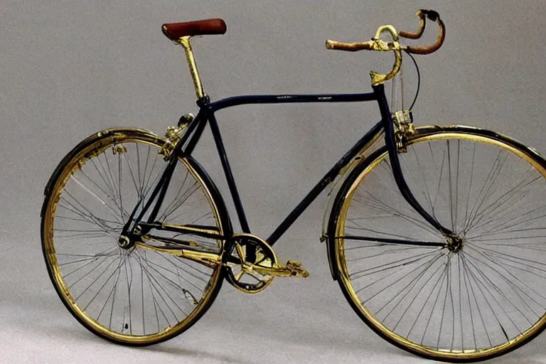 Prompt: a bike made of gold