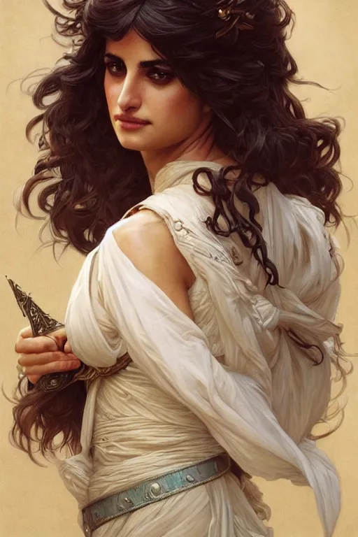 Prompt: penelope cruz , D&D, fantasy, intricate, cinematic lighting, highly detailed, beautiful, digital painting, artstation, masterpiece, concept art, smooth, sharp focus, illustration, art by Artgerm and Greg Rutkowski and Alphonse Mucha and william-Adolphe Bouguereau