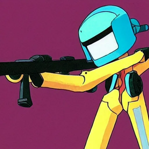 Image similar to canti from flcl anime holding a valorant style sniper rifle.