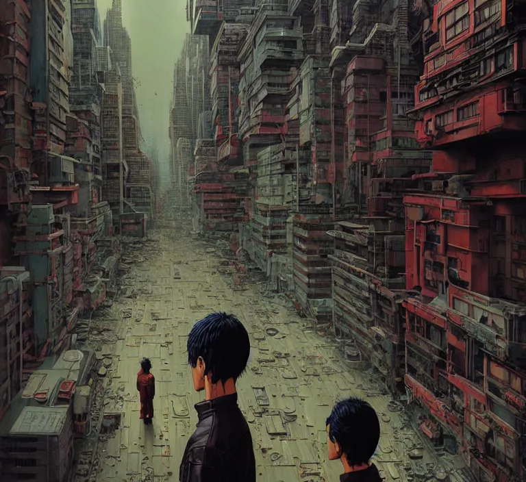 Image similar to realistic aesthetic highly detailed photography of characters in akira scene, characters with hyperrealistic highly detailed faces. from akira by katsuhiro otomo and alejandro hodorovski and denis villeneuve and gregory crewdson style with many details by mike winkelmann and vincent di fate in sci - fi style. volumetric natural light hyperrealism photo on dsmc 3 system