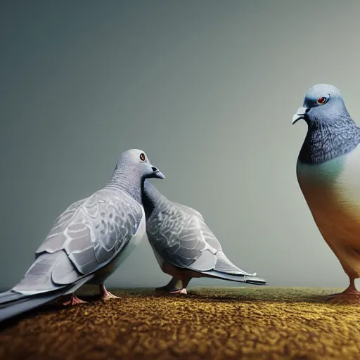 Prompt: digital art of pigeons explaining the pigeonhole principle, rendered in octane, epic lighting, trending on artstation