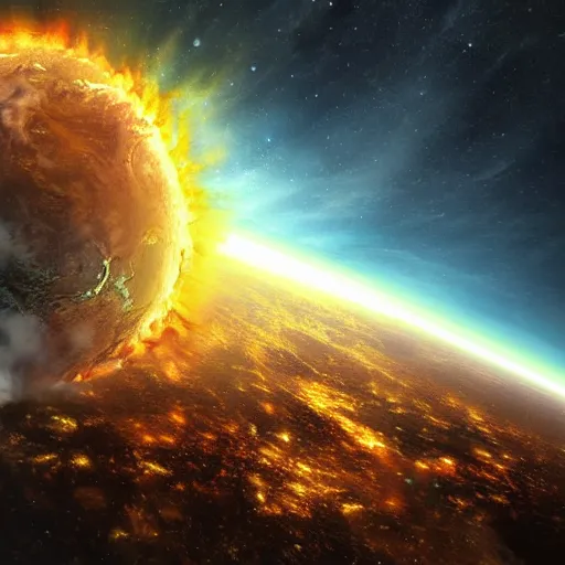 Image similar to Earth going to blow up, view from space, apocalypse, high quality, digital art