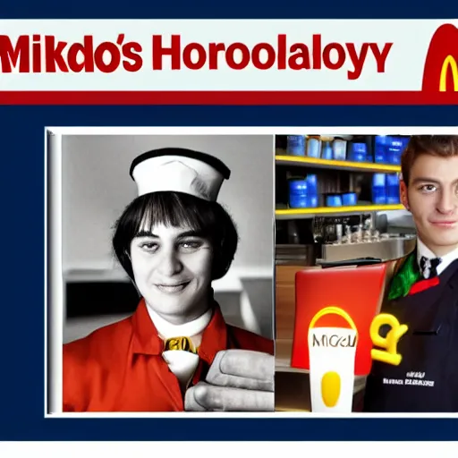 Image similar to Miklos Horthy as a McDonalds cashier, detailed, realistic