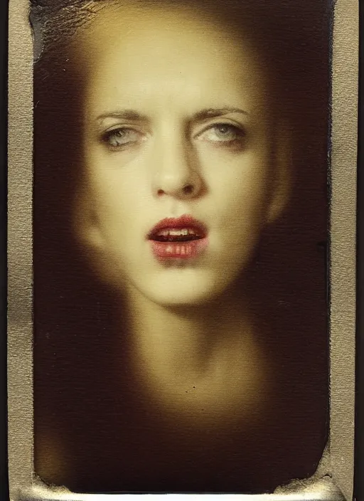 Prompt: a baroque style portrait of a woman with pure, unnerving anxiety, dramatic cinematic lighting, eerie and moody Polaroid, photorealistic