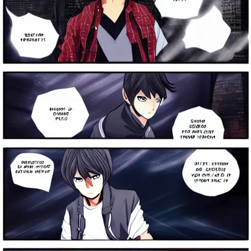 Image similar to kazuma from s - cry - ed in an action webtoon looking like an awesome solo leveling character, full color manga, comic book page, webtoon page 3