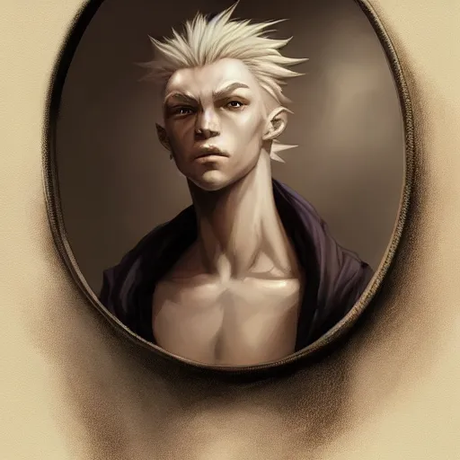 Prompt: beautiful aesthetic portrait commission of an albino male furry anthro looking in the mirror, detailed face , hyperdetailed, dark atmosphere. Character design by charlie bowater, ross tran, artgerm, and makoto shinkai, detailed, inked, western comic book art, 2022 award winning painting