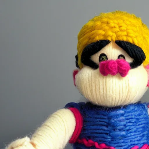 Image similar to a doll of wario made out of yarn