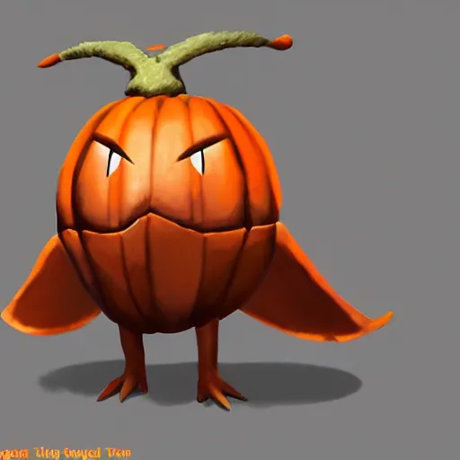 Image similar to A pokemon that looks like The flying Trypoxylus dichotomus,pumpkin body,Trending on art station. Unreal engine.