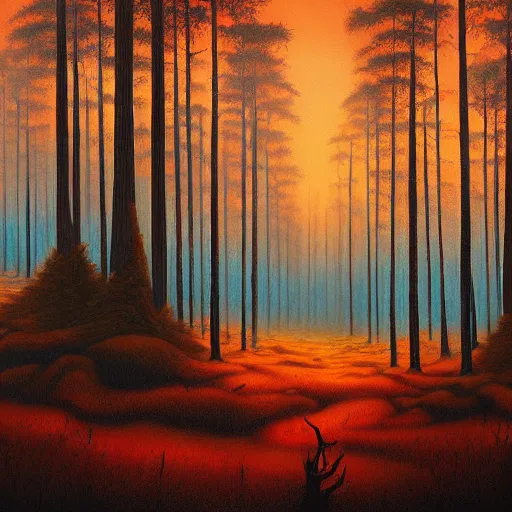 Image similar to a painting of a fire in a forest, a matte painting by Jeffrey Smith, deviantart, fantasy art, apocalypse landscape, apocalypse art, airbrush art