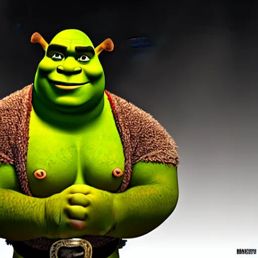 Prompt: muscular shrek with red glowing eyes, highly detailed, high quality, hd, 4 k, 8 k, canon 3 0 0 mm, professional photographer, 4 0 mp, lifelike, top - rated, award winning, realistic, sharp, no blur, edited, corrected, trending