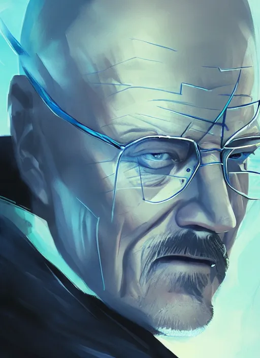 Image similar to walter white as doctor strange, long shadow, light colors, blue magic, ice, blue ice, by greg rutkowski, artstation