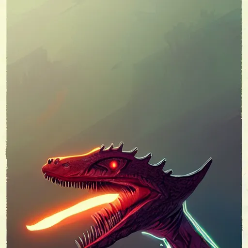 Image similar to a detailed tarot card of a futuristic cyborg velociraptor, neon outline, mouth open in a terrifying roar, 8 k, artstation, art by greg rutkowski, pixiv