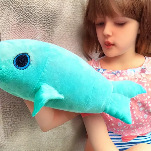 Image similar to cute fumo plush of a marine fishgirl who loves to swim and play with dolphins