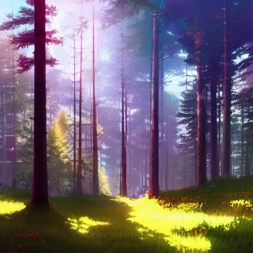 Prompt: forest lanscape panorama by makoto shinkai in disney style