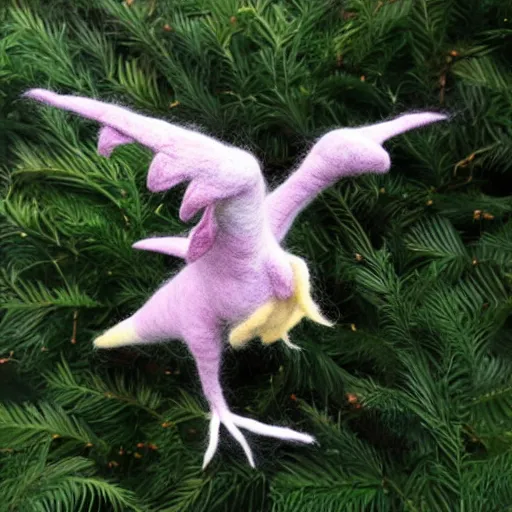 Prompt: a needle felted pterodactyl, needle felting art.