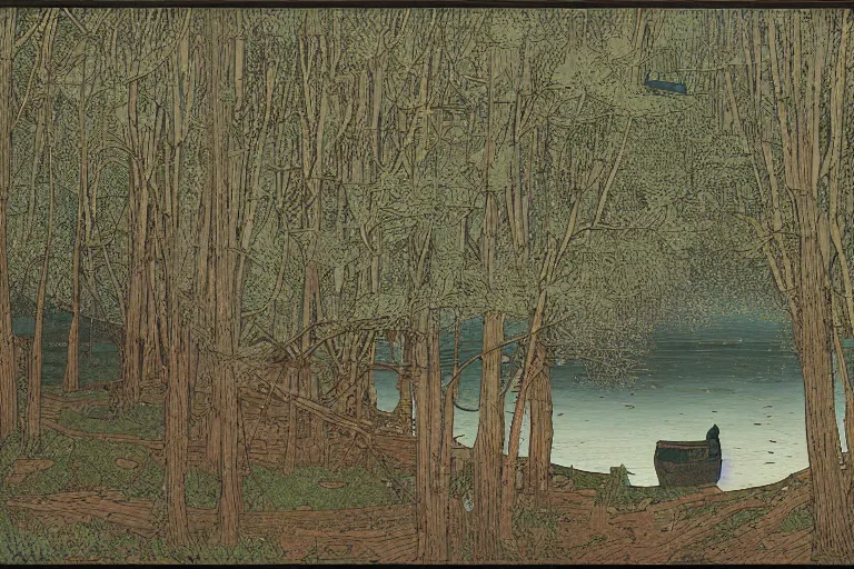 Prompt: a serene landscape by Ivan Bilibin and Zhang Kechun