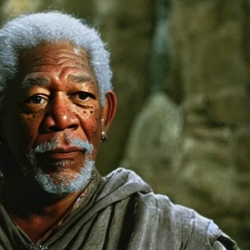 Image similar to still of morgan freeman in lord of the rings as gandalf