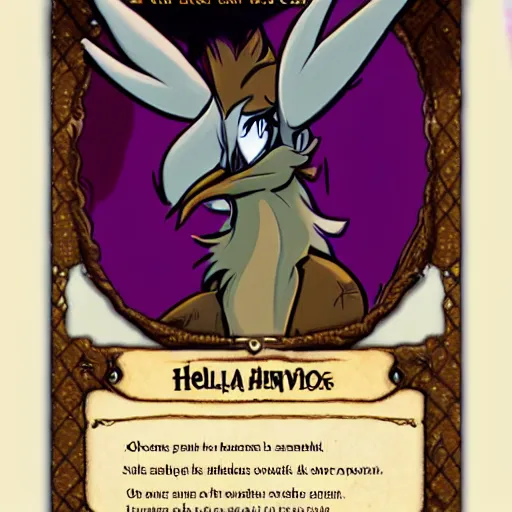 Image similar to Stolas Helluva Boss, D&D Character card, By VivziePop