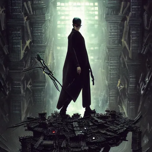 Image similar to matrix the movie, highly detailed, illustration, fantasy art, in the style of greg rutkowski, cinematic shot, epic, fantasy, intricate, hyper detailed, artstation, concept art, smooth, sharp focus, ray tracing