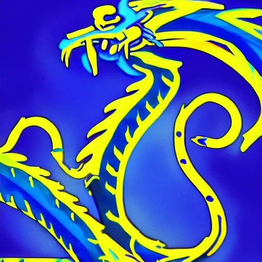 Prompt: illustration neon blue and yellow chinese dragon. trending on artstation