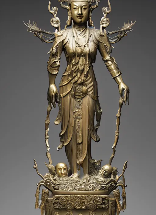 Image similar to a art deco sculpture statue of full body guanyin, intricate complexity,, statue by jane hamilton, ruan jia, character concept, radiant light,, frostbite 3 engine, cryengine, dof, trending on artstation, digital art, fantasy detailed abackground