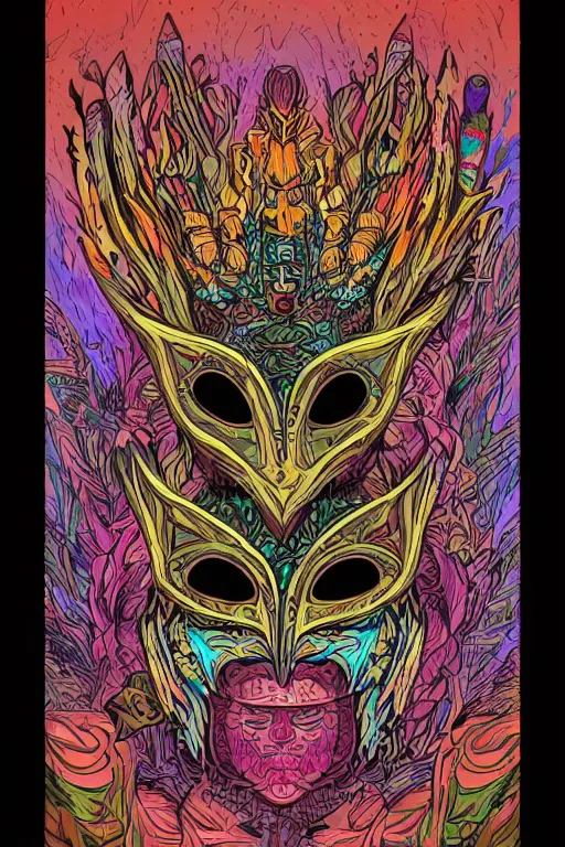 Image similar to animal mask totem roots flower tribal feather gemstone plant wood rock shaman vodoo video game vector cutout illustration vivid multicolor borderlands comics by josan gonzales and dan mumford radiating a glowing aura