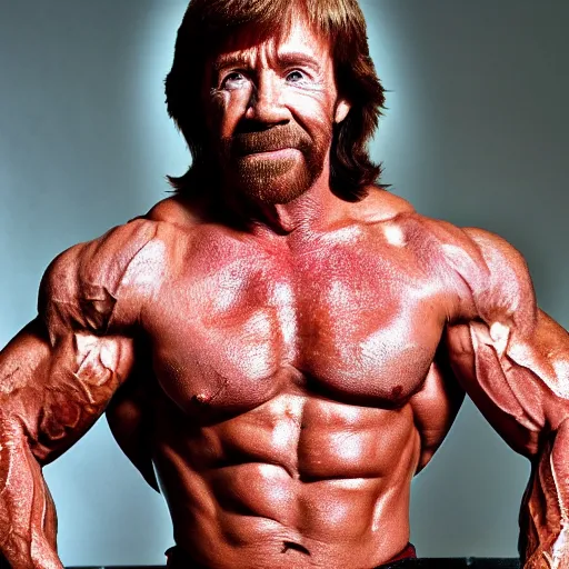 Prompt: bodybuilder chuck norris, 4 k, high detail, high - resolution photograph, professional photography, ultra - detail