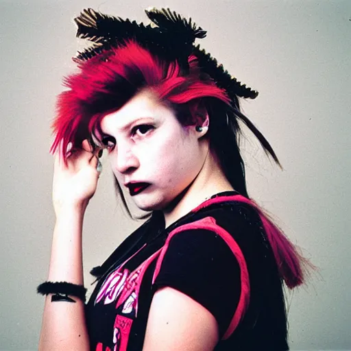 Image similar to ''riot grrl punk singer in the early 1990s''