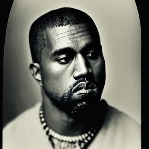 Prompt: a vintage photograph of Kanye West by Julia Margaret Cameron, portrait, 40mm lens, shallow depth of field, split lighting