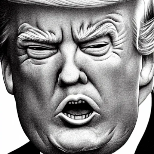 Image similar to cartoon drawing of Trump in black pencil, detailed