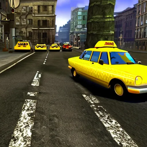 Image similar to ps 2 game about a frog driving a taxi, unreal 4 screenshot,