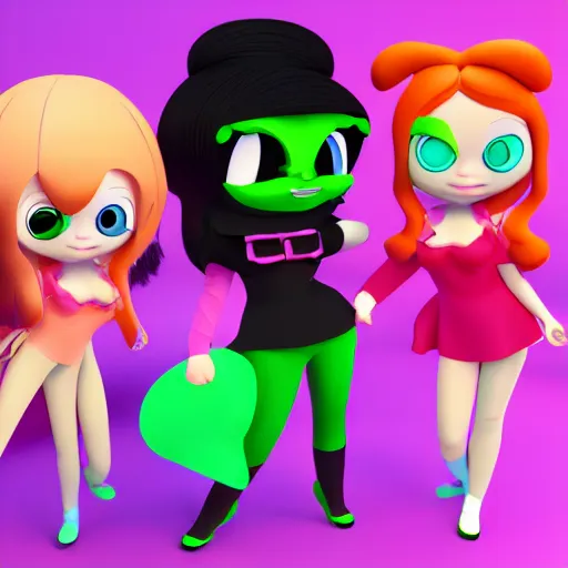 Prompt: christina hendricks as powerpuff girls characters, 3 d render, blender,