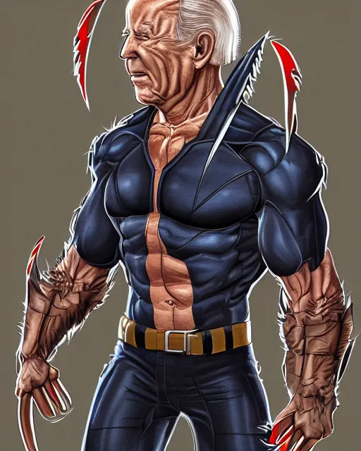 Prompt: full body portrait of joe biden as wolverine superhero, concept art, detailed, intricate, coherent, face!!, trending on artstation